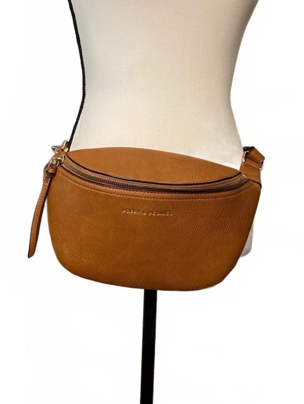 Poppy & Peonies Brown Leather sidekick Large Crossbody Belt Bag